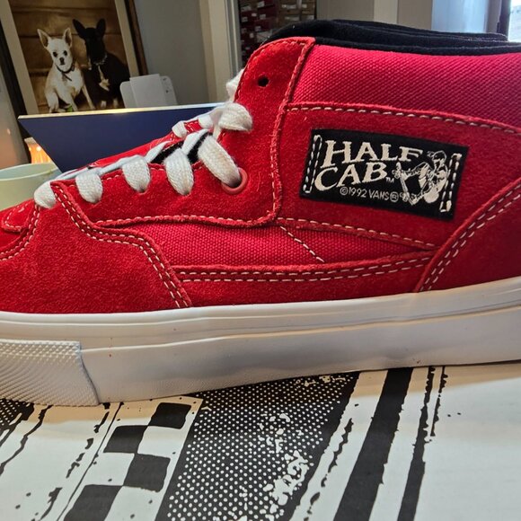 VANS Skate Half Cab VN0A5FCDY52 RED WHITE MID TOP SHOES LEATHER MEN'S 10.5 NEW - Picture 2 of 10